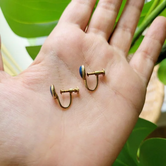 Vintage Pair of Dainty Blue Screwback Clip-On Earrings - Picture 8 of 8